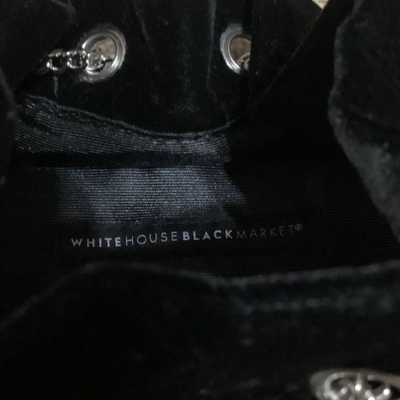 White House Black Market Black Velvet Crossbody Evening Bag Bucket Bag with Silv - Picture 8 of 14